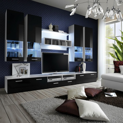 Wohnwand Schwarz Möbel Wohnzimmer Designer Luxus TV Ständer Holz Wandregal