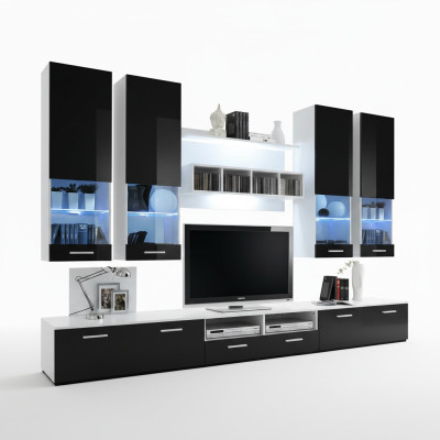 Wohnwand Schwarz Möbel Wohnzimmer Designer Luxus TV Ständer Holz Wandregal