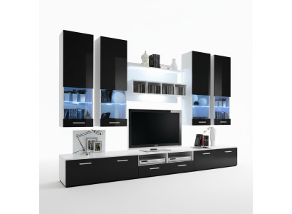 Wohnwand Schwarz Möbel Wohnzimmer Designer Luxus TV Ständer Holz Wandregal