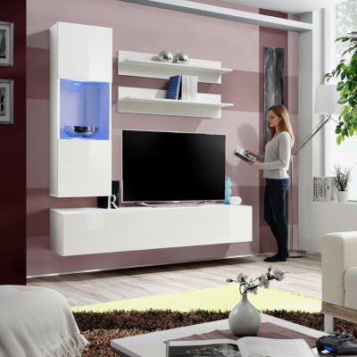 Wohnwand Garnitur TV Ständer Lowboard Designer Hänge Vitrine Holz Einrichtung
