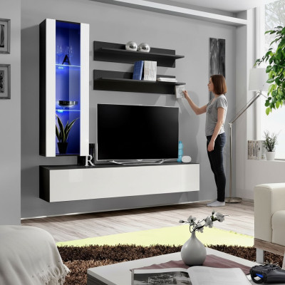 Wohnzimmer Wohnwand Wandregal TV Schrank Hänge Vitrine Regal Holz Möbel Neu