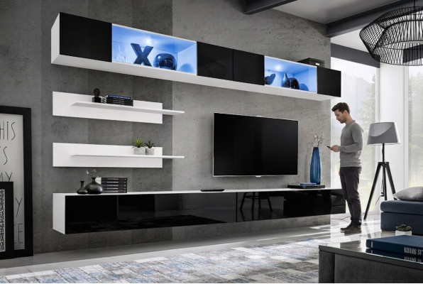 Wohnzimmer Set 6 tlg Luxus Wohnwand Wandschrank 2x TV-Ständer Design Einrichtung