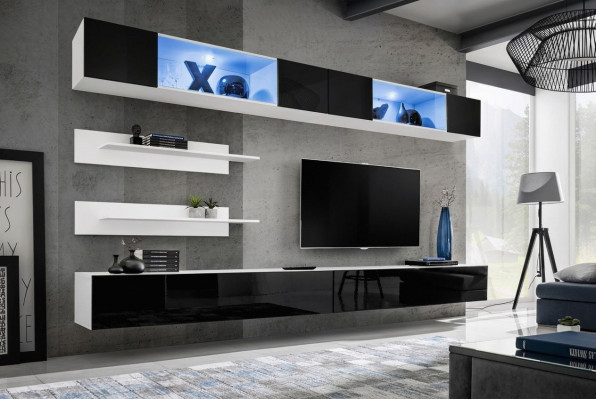 Wohnzimmer Set 6 tlg Luxus Wohnwand Wandschrank 2x TV-Ständer Design Einrichtung