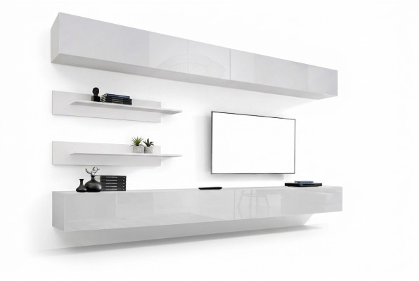 Weiß Wohnwand Wohnzimmer Set 6 tlg Luxus Modern Holzmöbel Wandschrank TV-Ständer
