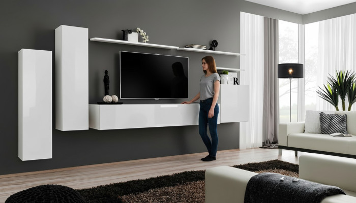 Wohnwand Wohnzimmer Set 7tlg Sideboard Wandregal Weiß TV-Ständer Wandschrank