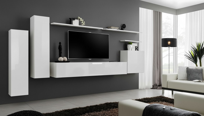 Wohnwand Wohnzimmer Set 7tlg Sideboard Wandregal Weiß TV-Ständer Wandschrank