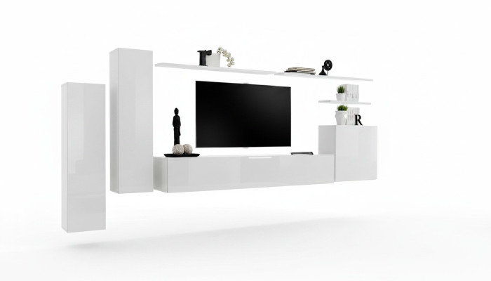 Wohnwand Wohnzimmer Set 7tlg Sideboard Wandregal Weiß TV-Ständer Wandschrank