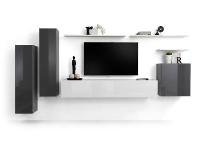 Wohnwand Grau Möbel Wohnzimmer Designer Luxus TV Ständer Holz Wandregal Komplett