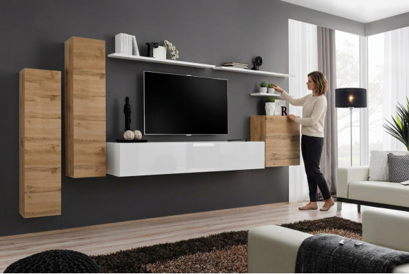 Wohnwand Wohnzimmer Set 7tlg TV Ständer Neu Regal Luxus Modern Design Möbel