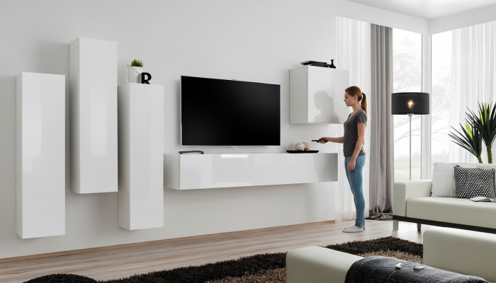 Wohnzimmer Garnitur Luxus Weiß Wandschrank Wohnwand Holz Möbel TV-Ständer