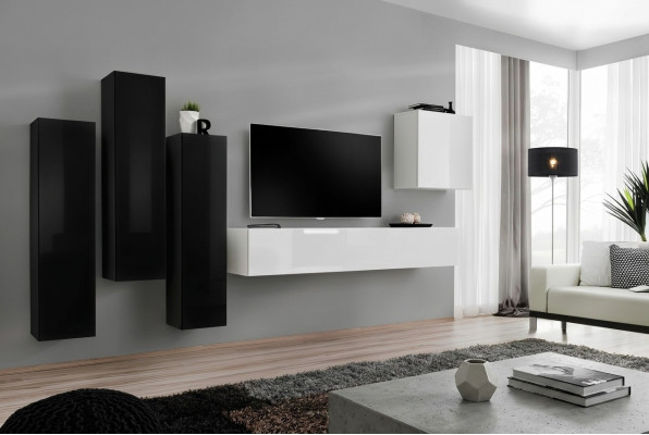 Wohnzimmer Garnitur Wohnwand Komplett Set Lowboard TV-Ständer Holz Möbel