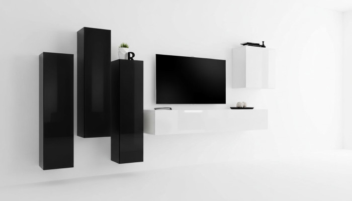 Wohnzimmer Garnitur Wohnwand Komplett Set Lowboard TV-Ständer Holz Möbel