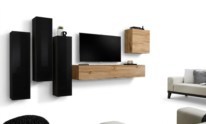 Schwarz Wohnzimmer Komplett Set Sideboard RTV Schrank Wand Garnitur Luxus Möbel