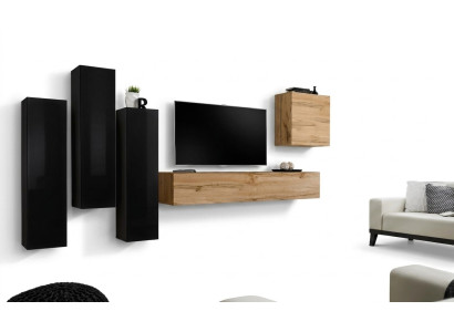Schwarz Wohnzimmer Komplett Set Sideboard RTV Schrank Wand Garnitur Luxus Möbel