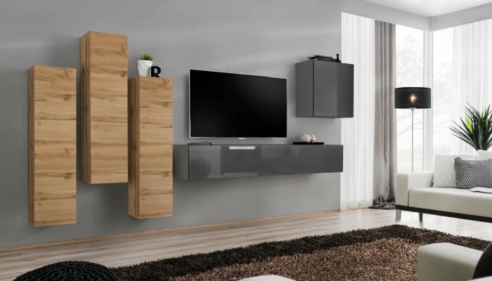 Luxus Set Wohnwand 5tlg. Wohnzimmer Einrichtung rtv Wandschrank Grau Möbel