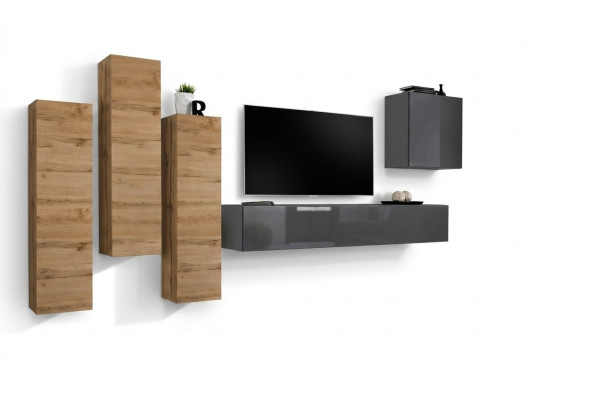 Luxus Set Wohnwand 5tlg. Wohnzimmer Einrichtung rtv Wandschrank Grau Möbel