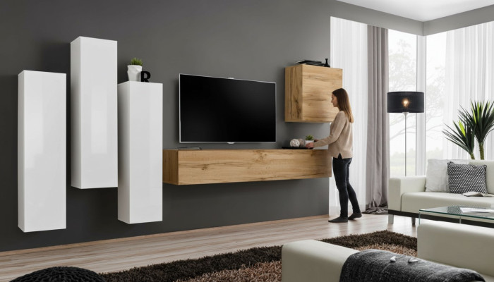 Modern TV Ständer Holz Wohnzimmer Möbel Braun Wandschrank Neu Wohnwand