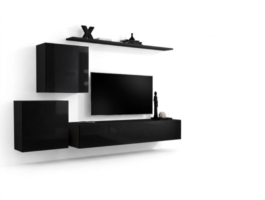Wohnwand Wohnzimmer Set Schwarz Sideboard Wandregale 4tlg Set Wandschrank