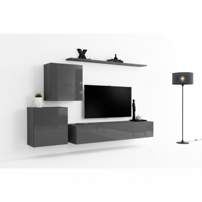 Wohnzimmer Modern Stil Wohnwände 4tlg Set Sideboard Grau Regal Neu
