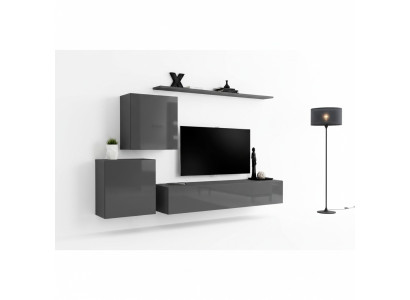Wohnzimmer Modern Stil Wohnwände 4tlg Set Sideboard Grau Regal Neu