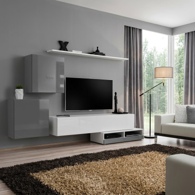 Wohnwand Wohnzimmer Set 4tlg Stil Modern Lowboard Wandregal Weiß Wandschrank