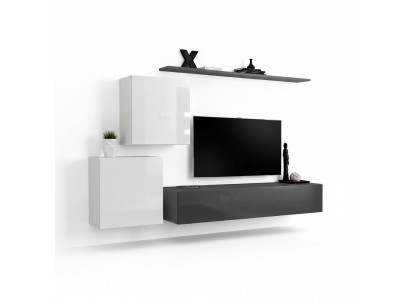 Wohnwand Wohnzimmer Set Grau Sideboard Wandregal 4tlg Set Designer Holz Neu