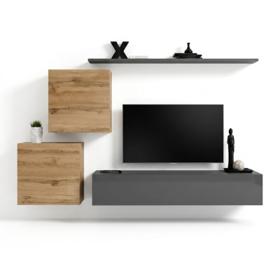 Wohnzimmermöbel Designer Modern Wohnwand Einrichtung Wand Regal Grau