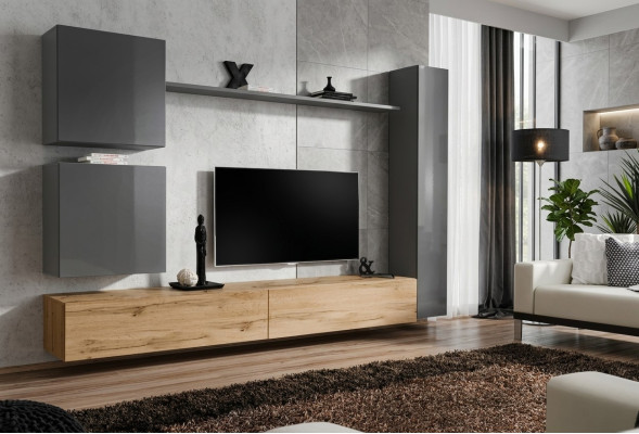 Wandschrank Wohnwand Komplett Set 6tlg Modernes Möbel Sideboard TV-Ständer