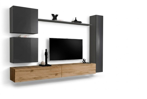 Wandschrank Wohnwand Komplett Set 6tlg Modernes Möbel Sideboard TV-Ständer