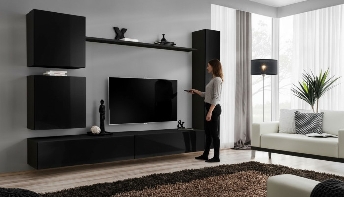 Luxus Set Wohnwand Schwarz Wohnzimmer Wandschrank Regal Wandschrank Neu