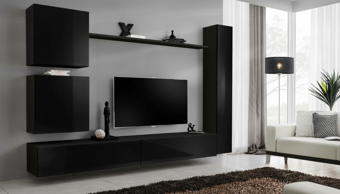 Luxus Set Wohnwand Schwarz Wohnzimmer Wandschrank Regal Wandschrank Neu