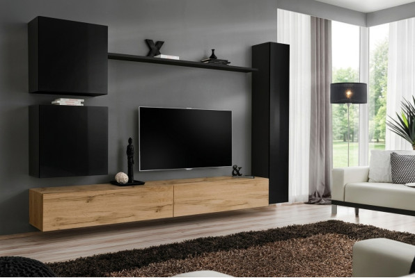 Wohnzimmer Luxus Einrichtung Wohnwand Schwarz Wandschrank Holzmöbel Stil Design