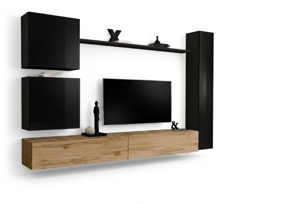 Wohnzimmer Luxus Einrichtung Wohnwand Schwarz Wandschrank Holzmöbel Stil Design