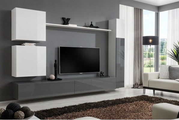 Wohnwand Wandschrank Stil Modern Einrichtung Designer Weiß Regal TV Sideboard