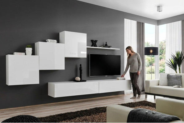 Weiß Wohnwand tv Ständer Sideboard Komplett Modern Wohnzimmer Regale Holz Neu