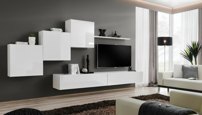 Weiß Wohnwand tv Ständer Sideboard Komplett Modern Wohnzimmer Regale Holz Neu