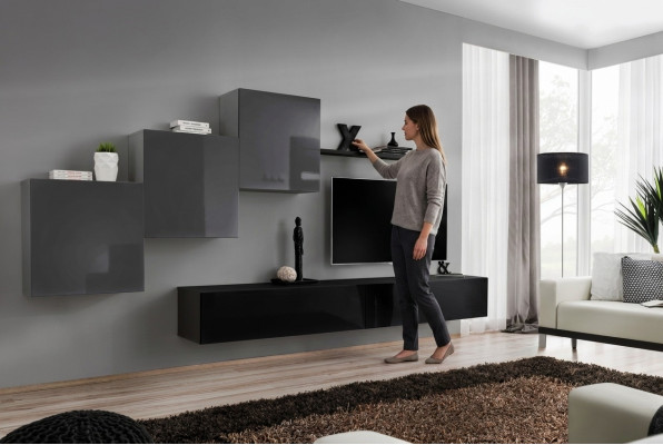 Moderne Schwarz TV Ständer Wohnwand Wohnzimmermöbel Schränke Möbel Neu
