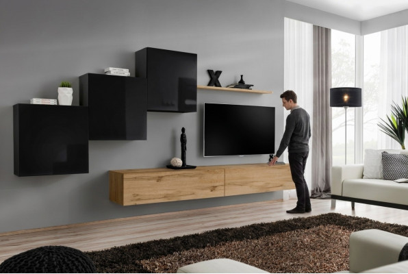 Wohnwand Braun TV Ständer Set Wohnzimmermöbel TV Ständer Sideboard Wandregal Neu