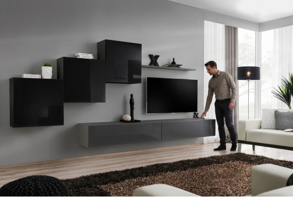 Wohnzimmer Set Wandregal TV-Ständer Grau Wohnwand Luxus Schrank Design 6tlg.Neu