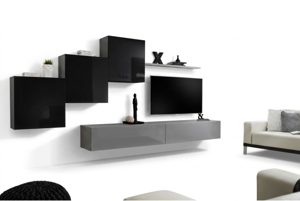 Wohnzimmer Set Wandregal TV-Ständer Grau Wohnwand Luxus Schrank Design 6tlg.Neu
