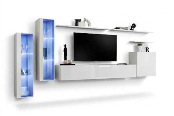 Weiß Komplett Wohnwand TV-Ständer Design Wohnzimmer Luxus Schrank Wandschrank