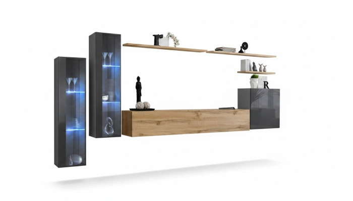 Wohnzimmer Set Wohnwand Braun Luxus Wandschrank TV-Ständer Komplett Sideboard