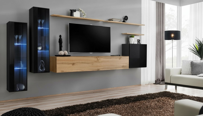 Wohnwand Braun Sideboard Wandschrank Designer Wohnzimmermöbel TV-Ständer