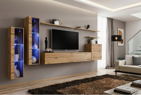 Wohnzimmermöbel Garnitur Set 7tlg Luxus Möbel Designer Wandschrank Wandregal