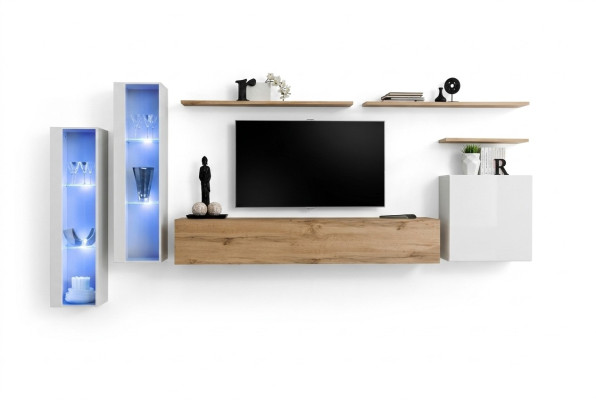 Moderne Wohnwand Luxus Holz Wand Regale Wohnzimmer Möbel Designer Einrichtung