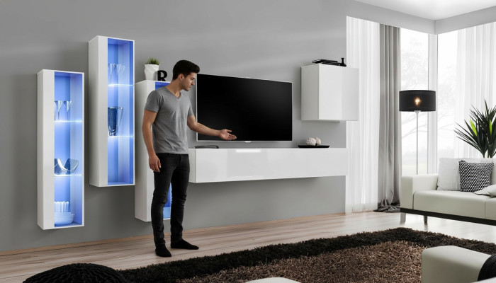 Weiß Komplett Design Wohnwand Sideboard 4x Schrank RTV Lowboard TV Ständer