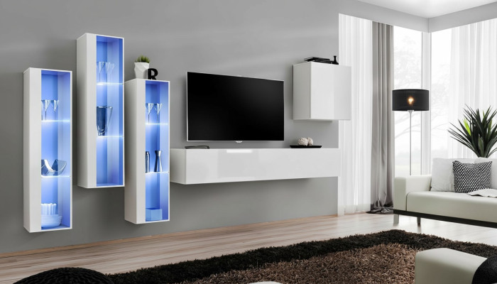 Weiß Komplett Design Wohnwand Sideboard 4x Schrank RTV Lowboard TV Ständer