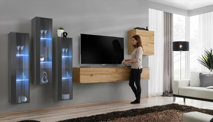 Wohnzimmer Wohnwand Holz Luxus Garnitur Einrichtung neu Stil Modern Luxus Braun