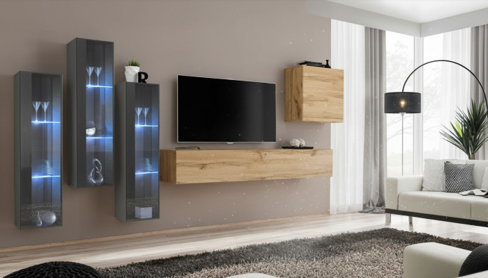 Wohnzimmer Wohnwand Holz Luxus Garnitur Einrichtung neu Stil Modern Luxus Braun