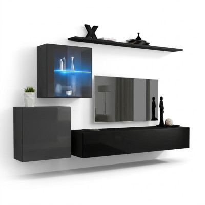 Wohnwand 2x Wandschrank Einrichtung Hochglanz Wand Regal Designer Holz Möbel